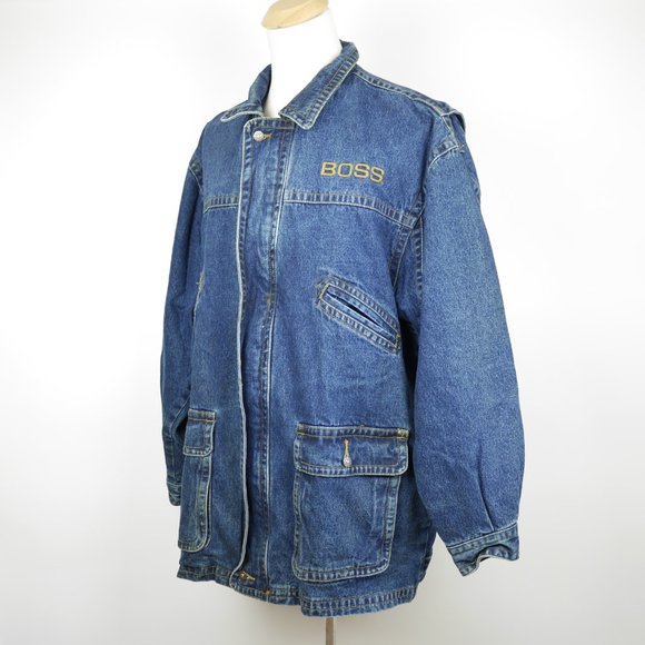 Vtg HUGO BOSS Men's L - Blue jean denim coat heavy lined warm jacket Boss Jeans - Picture 6 of 10
